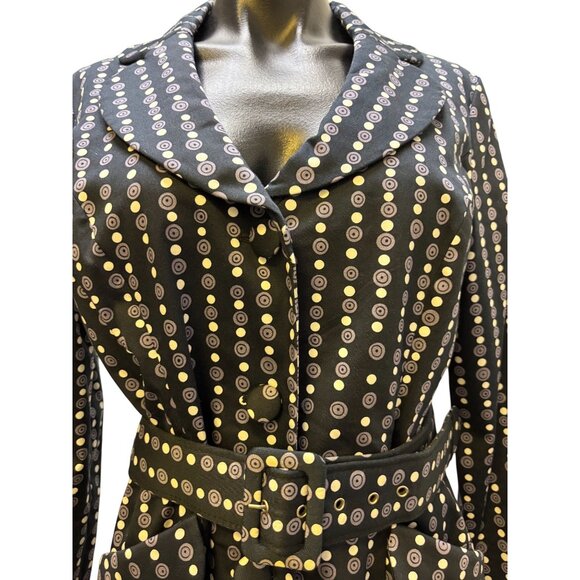 Lapis Print Navy Trench Coat With Belt & Button Detailing M - Picture 6 of 8